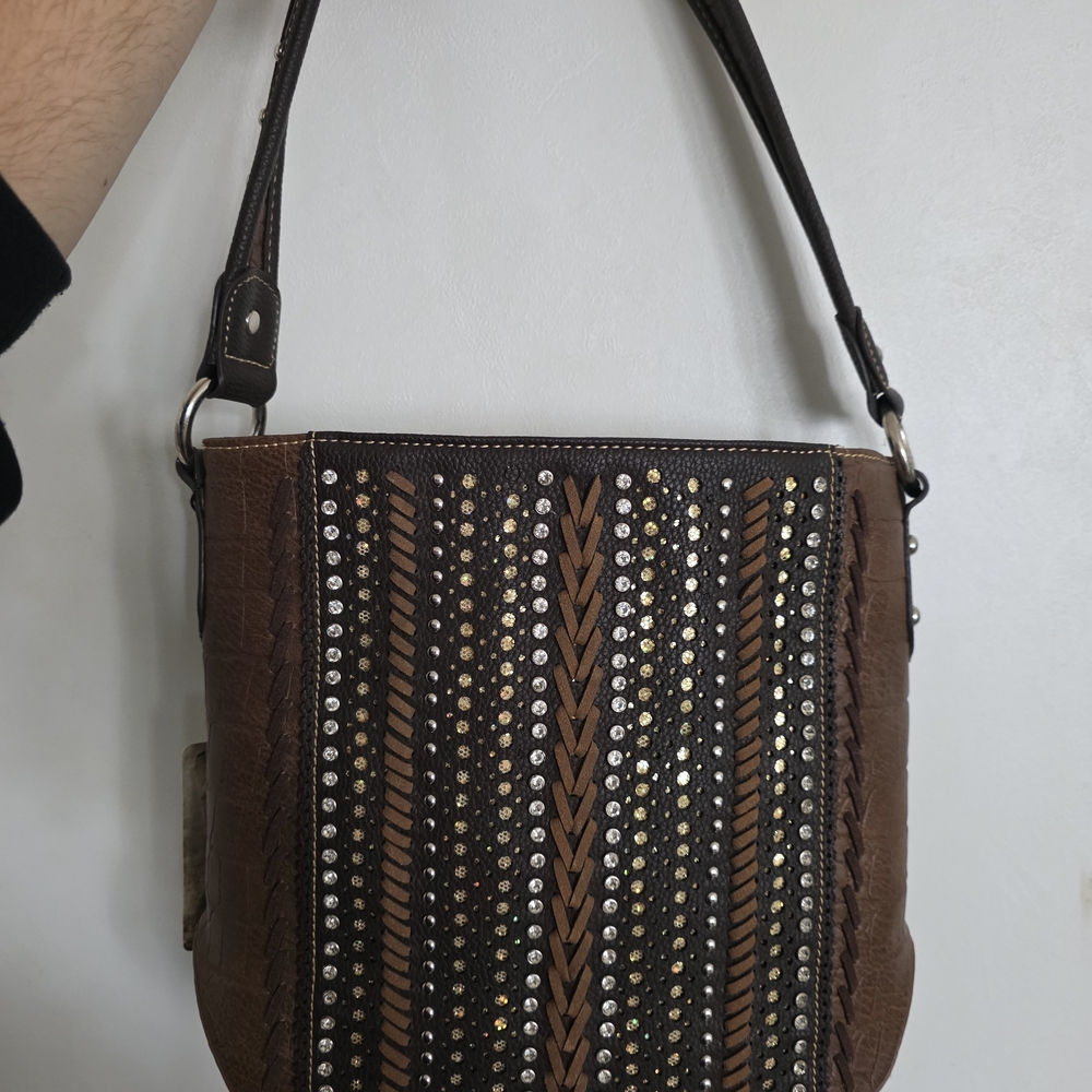 Montana West Brown and Black Studded Shoulder Bag